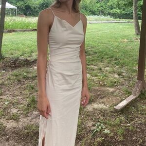 Women’s Zara Ecru Cream Draped Midi Dress (XS)